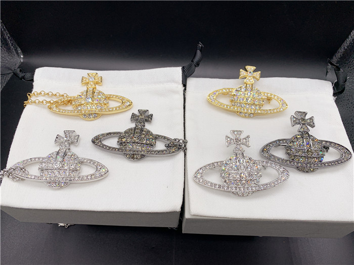 欧美时尚  金色银色黑色满钻吊大土星 项链 胸针--b8022