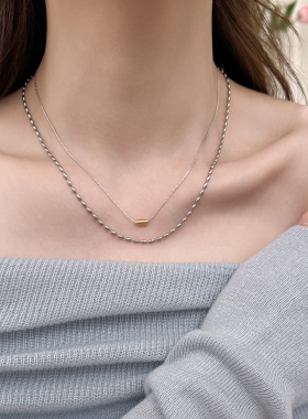 新款双色豆豆米粒项链女双层叠戴时尚百搭不掉色锁骨链ins冷淡风