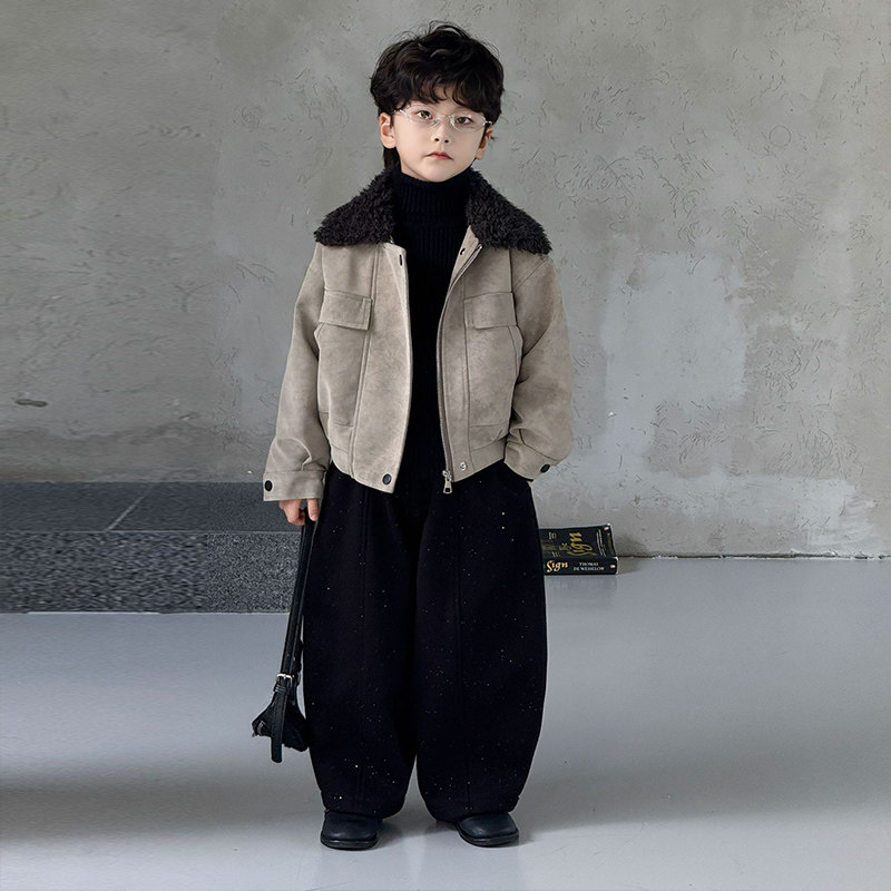 男童加绒皮衣外套2025新款儿童秋冬款帅气潮酷皮夹克时髦男宝痞帅