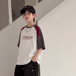 男童短袖上衣t恤纯棉夏季2026新款潮童中大童男孩痞帅风上衣夏装T