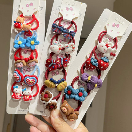 红色儿童发圈不伤发女童复古扎头皮筋宝宝头绳小女孩皮套发绳头饰