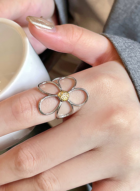 小众设计做旧雏菊花朵戒指女简约高级感开口指环时尚百搭食指戒潮
