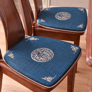 新中式餐椅垫坐垫家用棉麻马蹄形椅子垫实木餐桌椅垫子防滑可拆洗