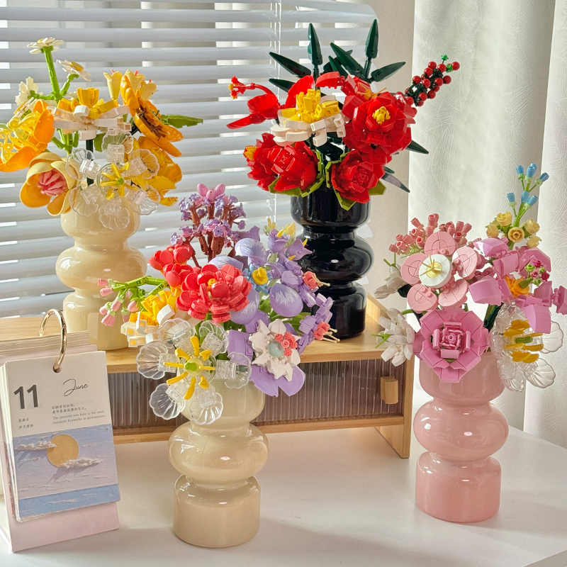 乐高仿真花束永生花积木