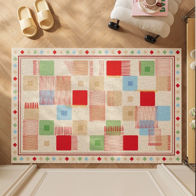 入户门多巴胺地垫格子除尘脚垫玄关家用丝圈防滑地毯室外耐脏门垫