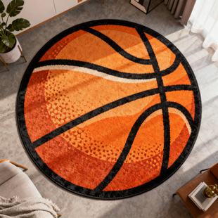 篮球圆形地毯男孩客厅卧室防滑家用床边毯儿童房房间卡通加厚地垫