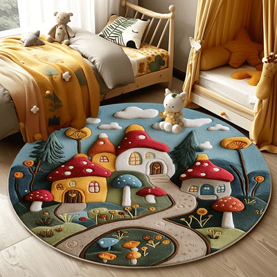 圆形地毯卧室床边毯儿童房可爱卡通地垫客厅沙发茶几毯子防滑垫子