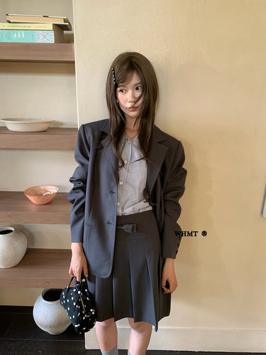 RS.WHMT 韩系学院风西装套装女2026秋季新款高级感气质百褶裙套装