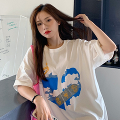 #Real shot short sleeve T-shirt women's mid length foam printing