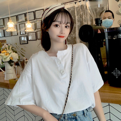 實拍 短袖t恤女設計感不規則開叉上衣