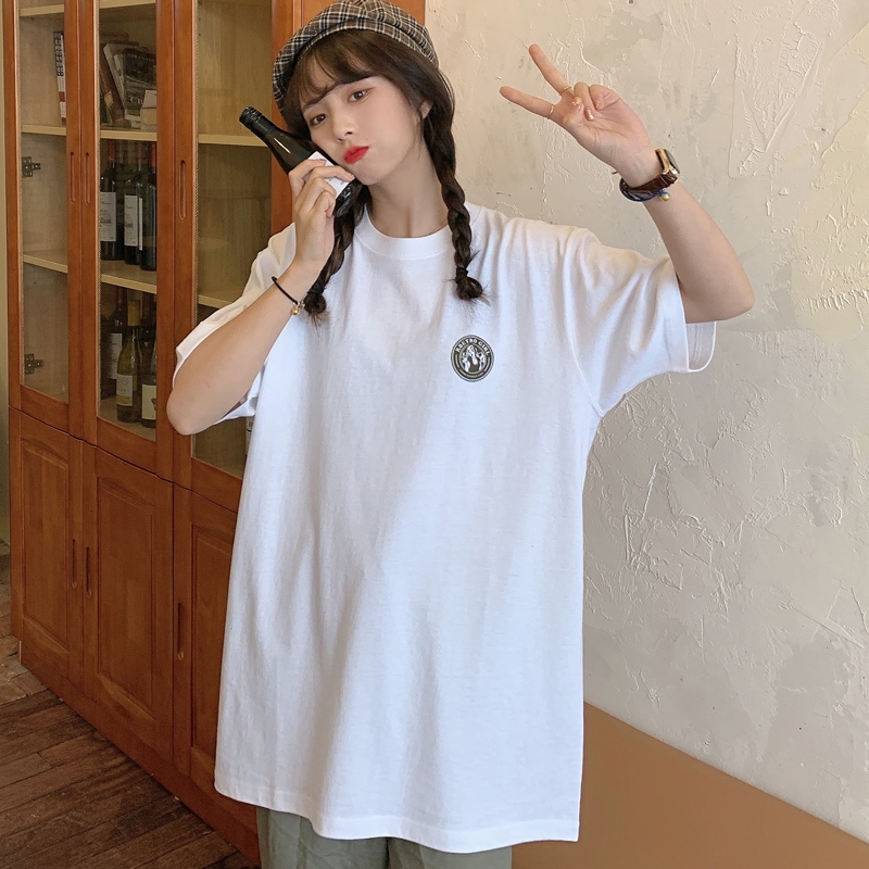 Real shot Harajuku style short sleeve T-shirt women's loose print letter Korean version