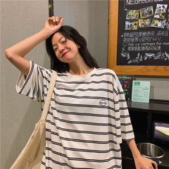 Summer new striped short sleeve women's trend loose T-shirt