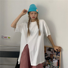 實拍 白色開叉t恤女短袖寬鬆