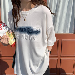 Real white T-shirt women's mid long loose Korean Short Sleeve Top printing
