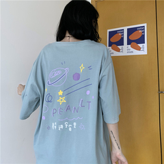 Real summer new Korean star print white top