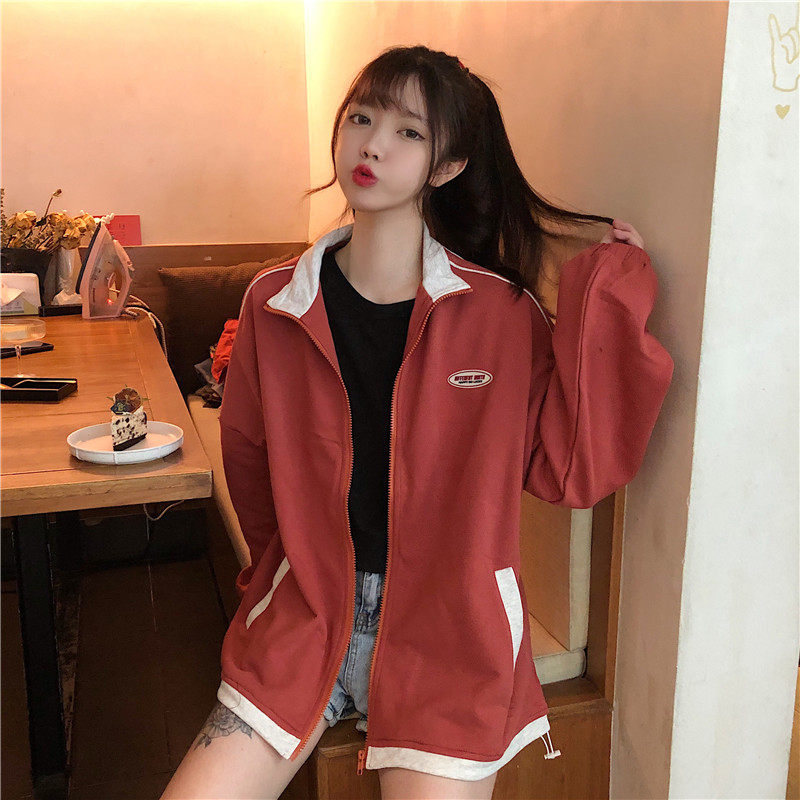 Real shot hong kong style salt series Street frying sports jacket women's spring and autumn retro zipper thin early spring jacket