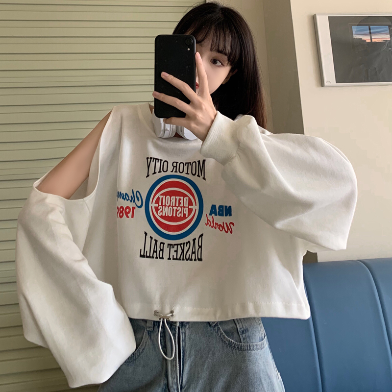 Real shot super fire off the shoulder short sweater women's spring thin style lazy wind small man fashion