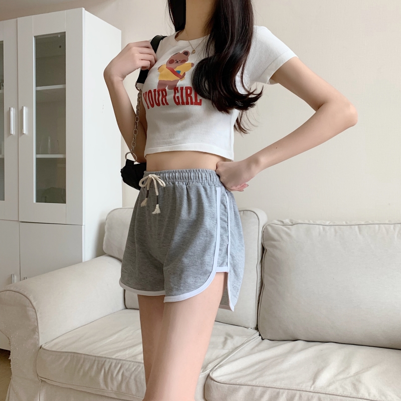 Real shot High Waist Sports Shorts women's Korean casual pants show thin summer loose wide leg hot pants straight pants