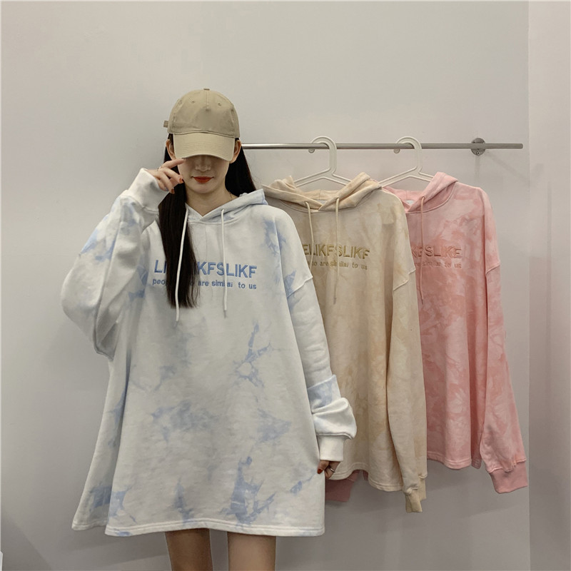 Real shot tie dyed sweater women's loose Korean fashion lazy wind thin Hong Kong Style super fire top