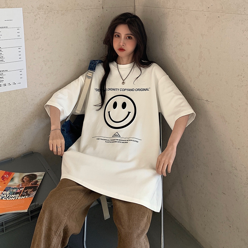 Real shot short sleeve T-shirt women's summer new loose Korean round neck medium length top large women's clothing