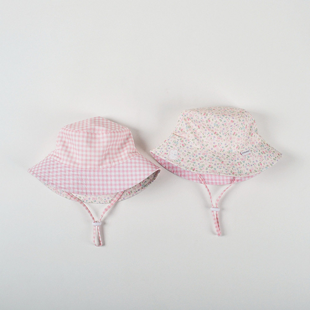 moinmlon双面戴韩版春夏新款女童遮阳渔夫帽透气棉宝宝防晒太阳帽