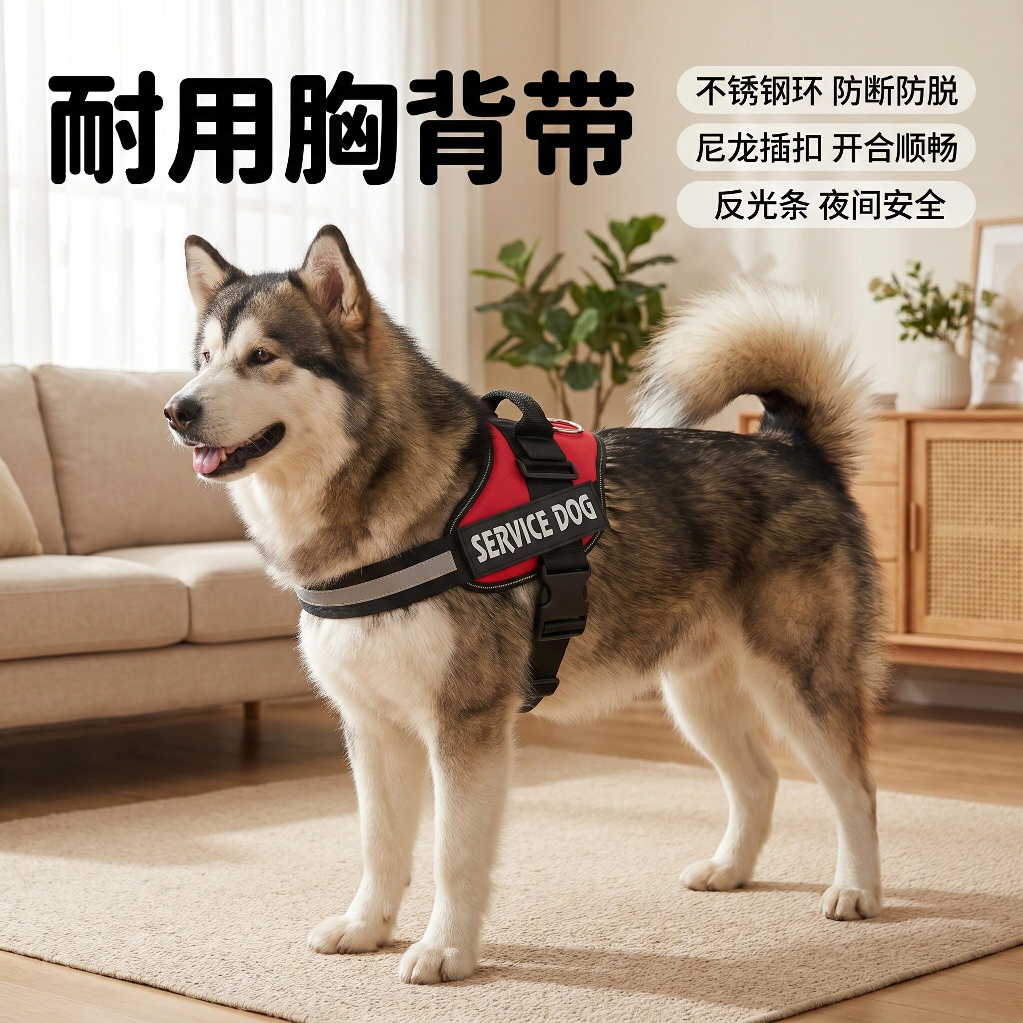 SERVICE DOG中大型犬胸背带狗用狗狗反光条牵引绳宠物用品牵引绳