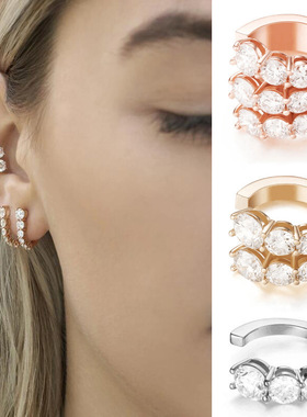 云锦耳夹无耳洞耳环女 简约时尚气质金属耳钉欧美多层镶钻C形耳圈