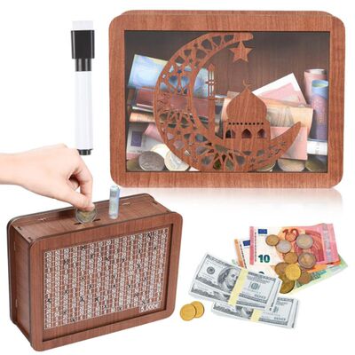 现货跨境 Money Box with Counter 木质存钱罐复古储钱罐宫殿透明