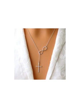 C124欧美外贸颈链 速卖通热销简约幸运数字8字十字架短款项链首饰