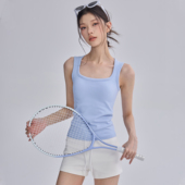 带胸垫U领运动背心女修身 简约跑步健身文胸外穿普拉提训练上衣新