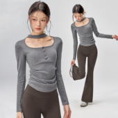 2025新款 瑜伽服女收褶显瘦运动上衣普拉提训练健身服 健身衣女长袖