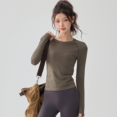 新款瑜伽服运动上衣修身显瘦长袖