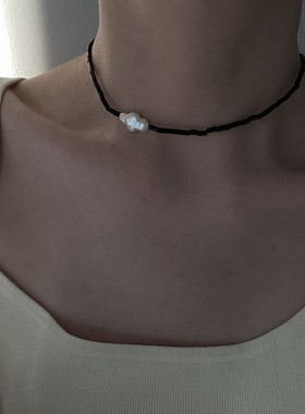 纯银小众设计感十字架珍珠项链