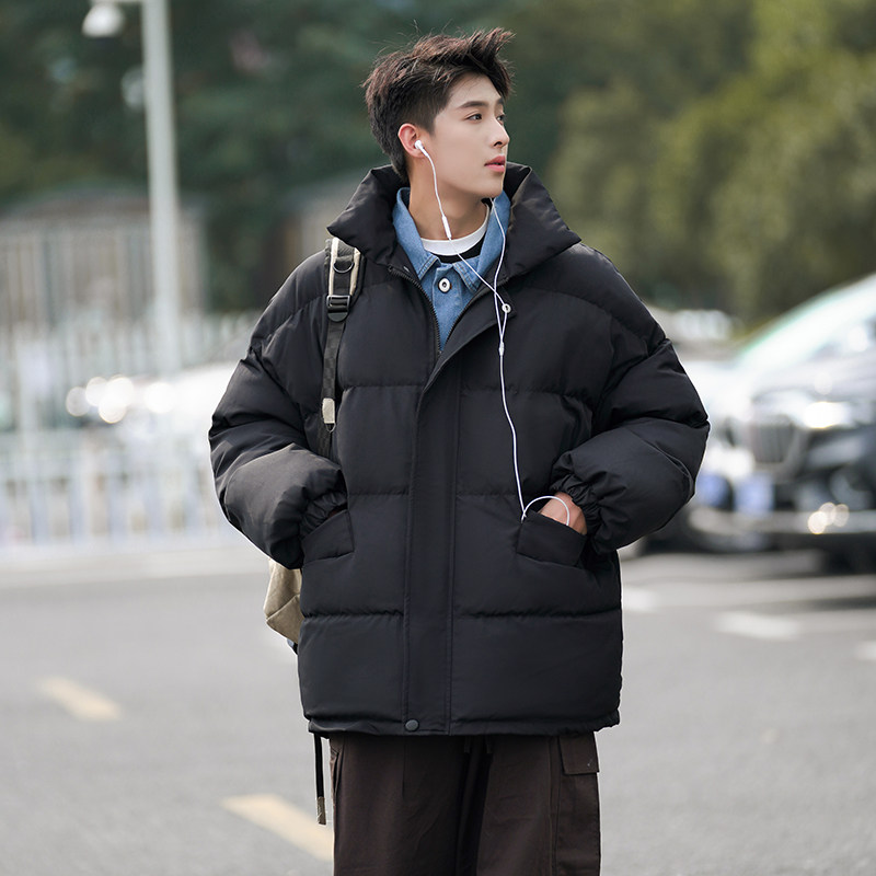 冬季羽绒服男士牛仔假两件立领大羽绒服