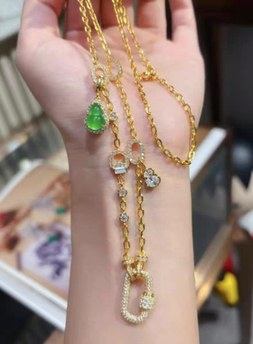 设计款绿葫芦回形扣百搭链锁骨项链葫芦单戴纯银金色奢华精致气质