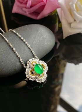 天然绿玉髓玛瑙四叶草项链吊坠纯银锁骨链日常精致设计款简约幸运