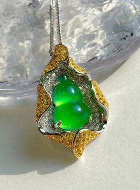 冰种绿玉髓设计款葫芦吊坠项链纯银气质复古精致穿搭配饰翡翠平安