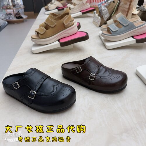 百丽羊皮勃肯鞋女软底包头半拖