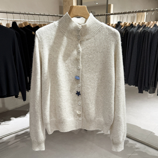 设计感海星贝壳扣立领排扣高领羊毛浣熊绒针织开衫女宽松毛衣外套