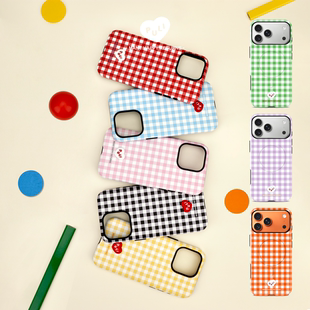ins风iphone17圣诞 OuliOuli格纹小众风手机壳韩国菲林情侣磨砂磁吸高级感格子氛围感红色韩式 快乐一星期
