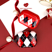 新款 OuliOuli红色苹果耳机套保护套ipods保护壳英伦风小众风高级感ins风礼物格纹韩式 快乐音符