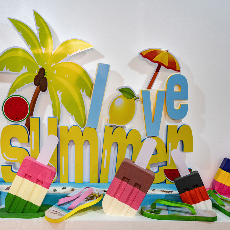 夏天冰淇淋椰子树DP点装饰道具摆件海边沙滩雪糕网红拍照背景