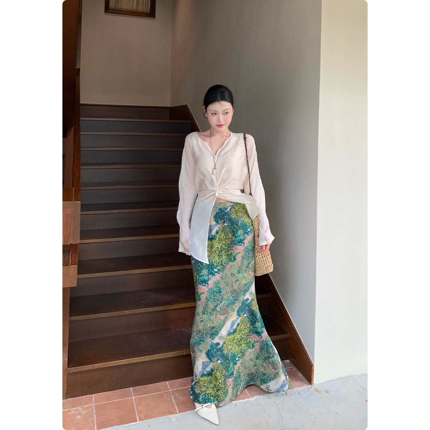 糕冷圆脸[小艺术家半裙]油画印半身裙