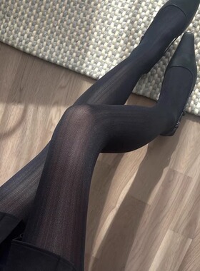 Tobio日本朦胧微透加长丝袜极简条纹气质春夏黑色微透连裤袜大码