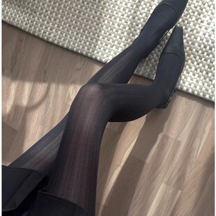 Tobio日本朦胧微透加长丝袜极简条纹气质春夏黑色微透连裤袜大码