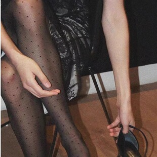 日本Tobio细网植绒波点显瘦提花袜圆点连裤袜加裆性感丝袜打底袜