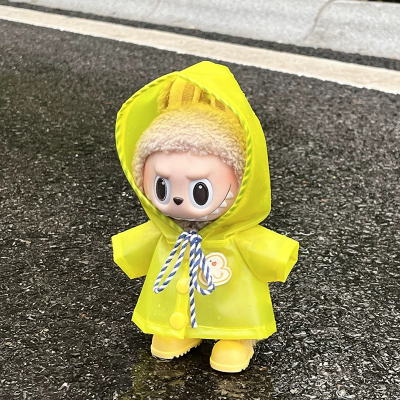 labubu多巴胺娃衣17cm一二代拉布布玩偶公仔服饰雨披雨衣雨鞋斗篷