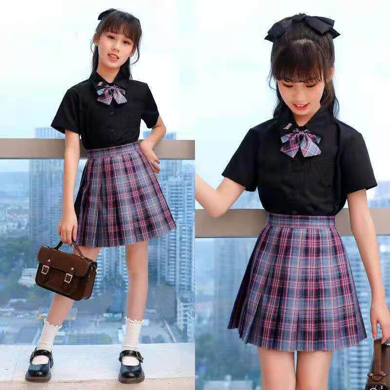 女童jk制服女大童裙子儿童百褶裙半身裙12岁夏天格子夏季套装短裙