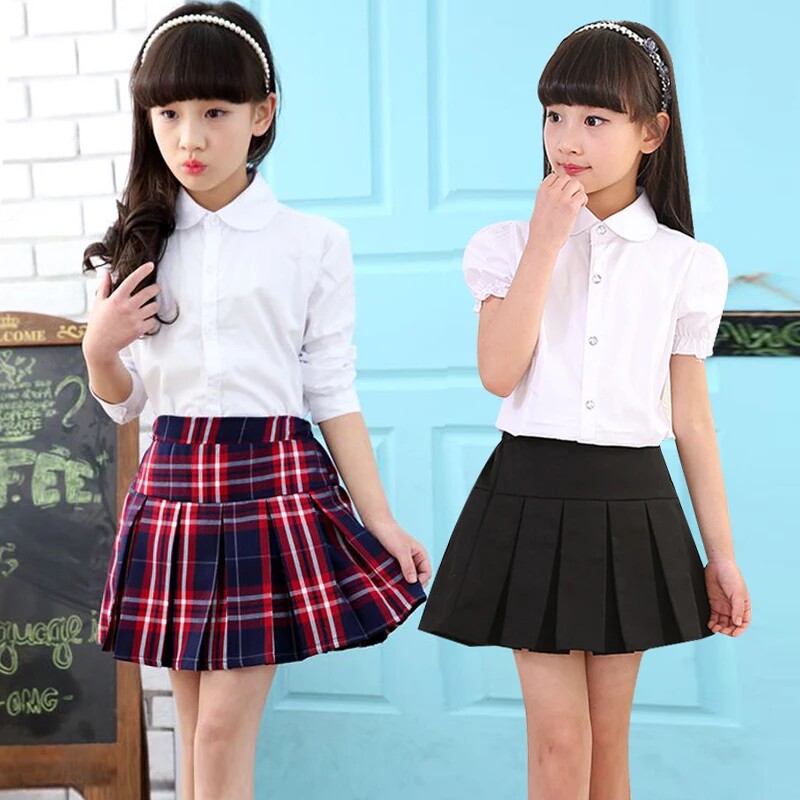 儿童六一舞蹈演出服女中小童学生校服红色格子半身裙女童百褶短裙