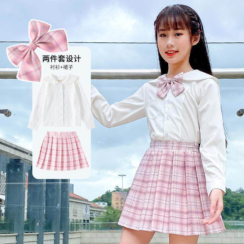 女童jk制服套装春季儿童百褶格裙夏天小学生10中大童裙子正版12岁图片